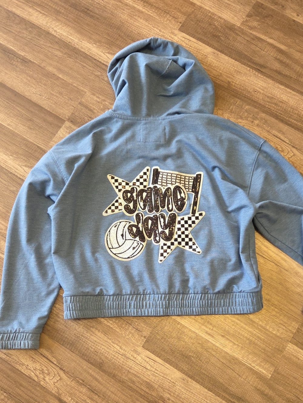 Natural Reflections Light Blue Graphic Hoodie with Game Day Design